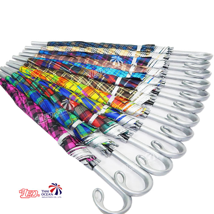 Leo ร่มยาว ออโต้-เปิด ขนาด21นิ้ว ผ้าเคลือบยูวีกันแดด ลายสก๊อต(ขายส่ง) 12 คันต่อกล่อง