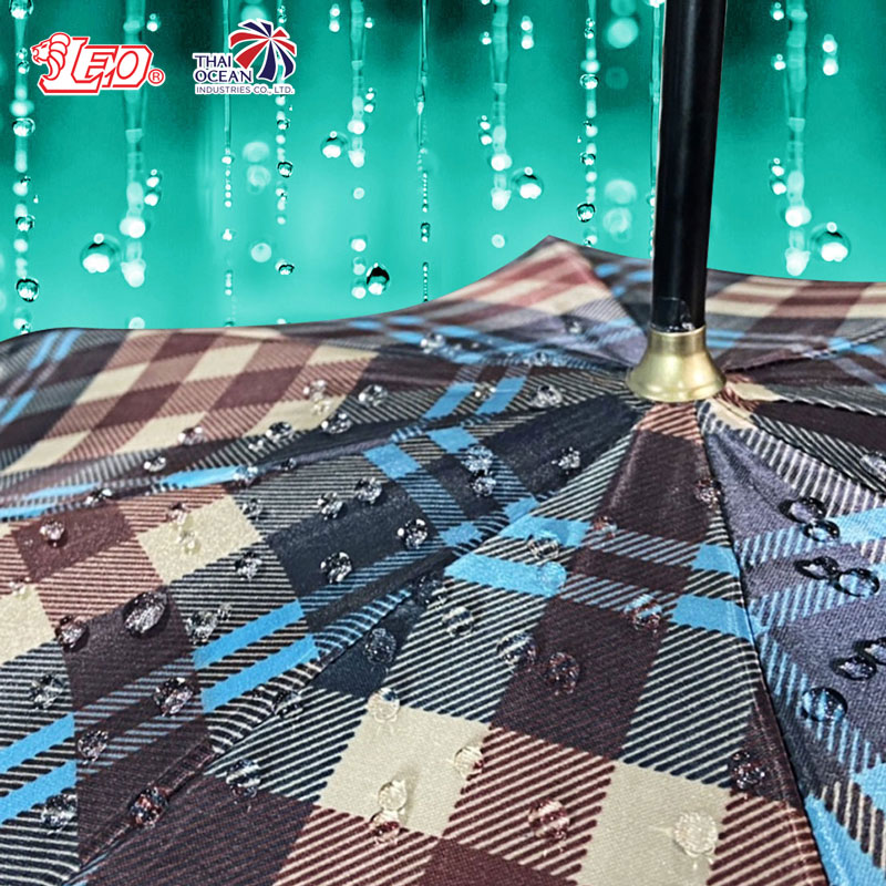 Leo ร่มยาวลายผ้าทอ ลายผ้าขาวม้า สีสดเสมอ ขนาด 105 ซม ปุ่มกด-ออโต้เปิด