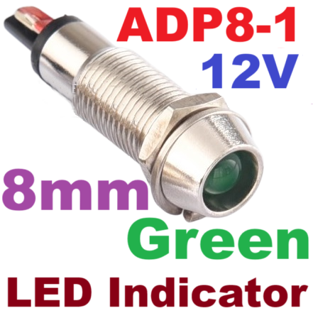 LED Pilot Lamp 12V 8mm. Green color Panel Dash Light Signal Lamp Leading Indicator Warning Lamp