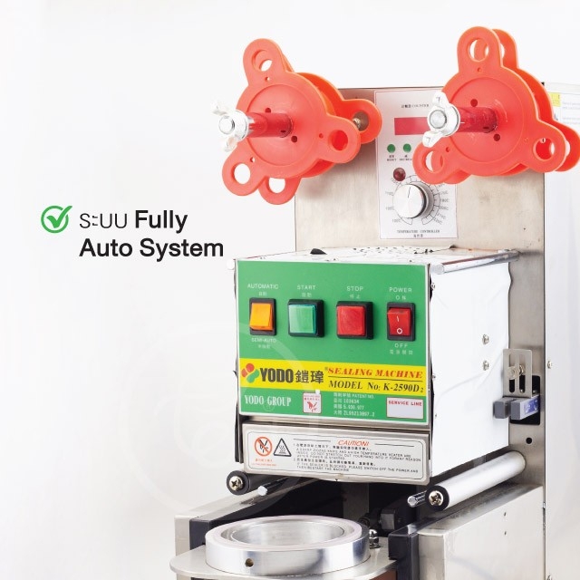 เครื่องซีลฝา ชาชมไข่มุก แก้วพลาสติก แก้วกาแฟ pp ปาก95 อัตโนมัติ YODO-2590D2 Fully Auto 500W