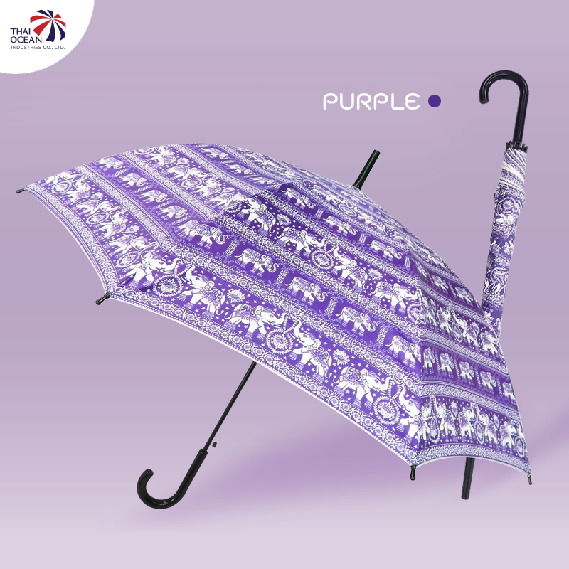 Leo ร่มยาวออโต้เปิด 21 นิ้ว ลายช้าง ผ้าเคลือบยูวีกันแดดและฝน