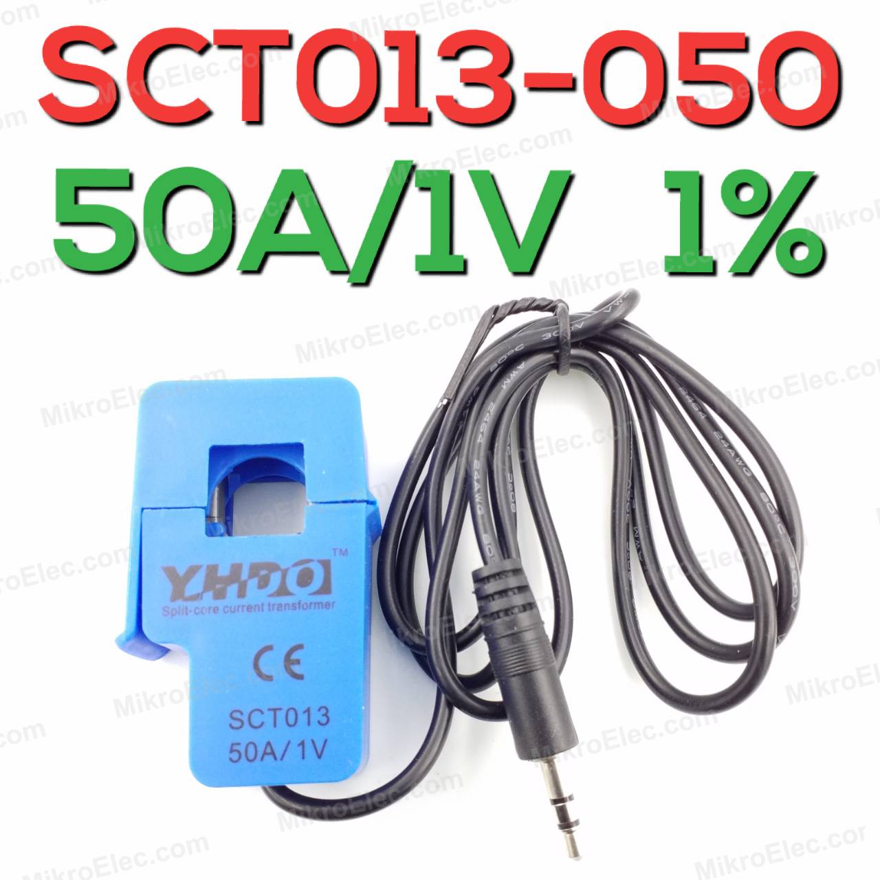 SCT-013-050 เซนเซอร์วัดกระแสไฟฟ้า 50A 1V 1% Non-invasive AC current sensor Split Core Current Transformer