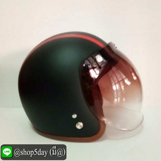 AVEX หมวกกันน็อควินเทจคลาสสิค ราคาถูก รุ่นLB HIGH สีดำด้านคาดแดง คิ้วน้ำตาล ผ้าน้ำตาล พร้อมชิวBUBBLE สีทูโทน