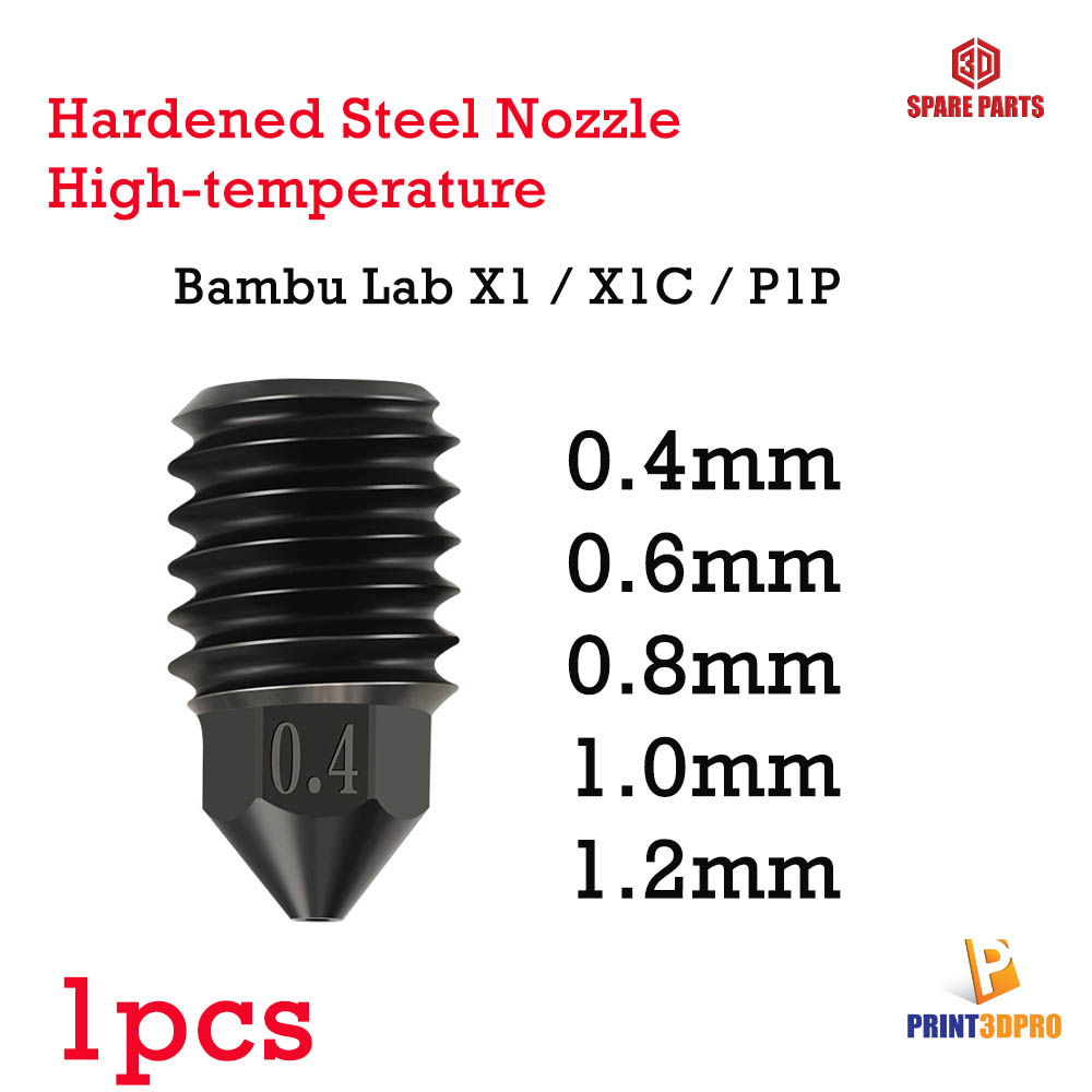 3D Parts Hardened Steel Nozzle High-temperature for Bambu Lab X1 X1C P1P 3D Printer 0.4/0.6mm