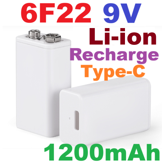 Li-ion 6F22 แบตเตอรี่ลิเธียม 9V 1200mAh Type-C Recharge Lithium Battery for Arduino ถ่านชาร์จ ถ่าน 9V