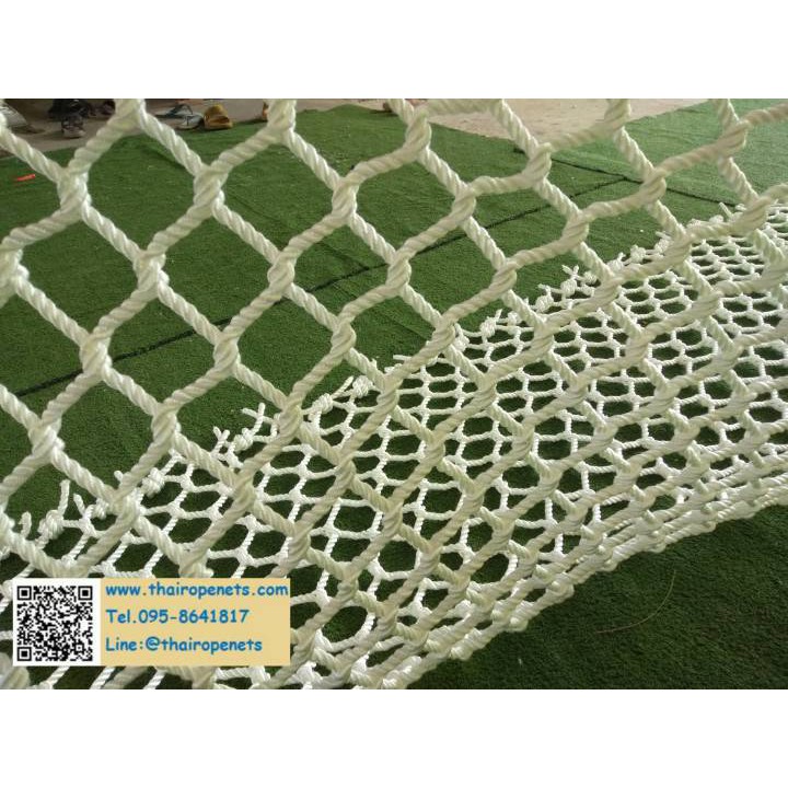 ตาข่ายนอนกลางแจ้ง Polyester 8 mm. ช่องตา 5 x 5 cm. สีขาว (ฟรี⚡️⚡️เชือกพันติดตั้ง) ใช้งานได้นาน ทนแดด นอนสบาย