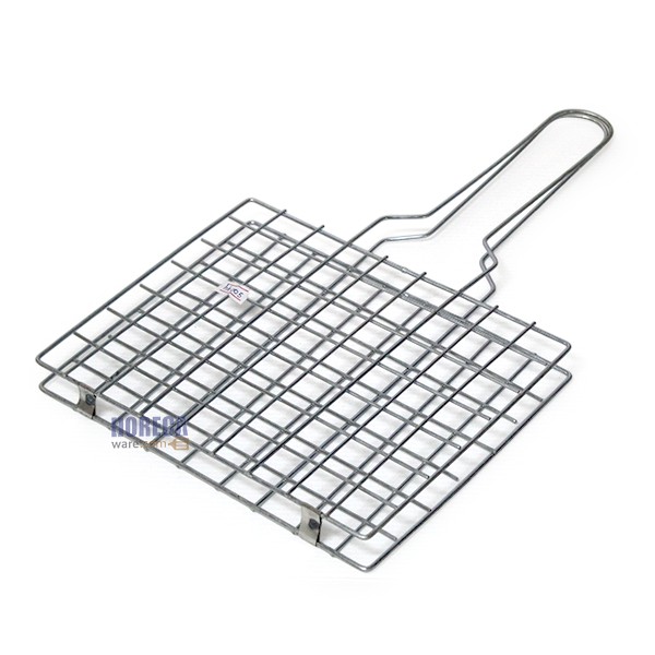 Double-sided, galvanized steel fish grill with a net, 22x25cm, chicken head