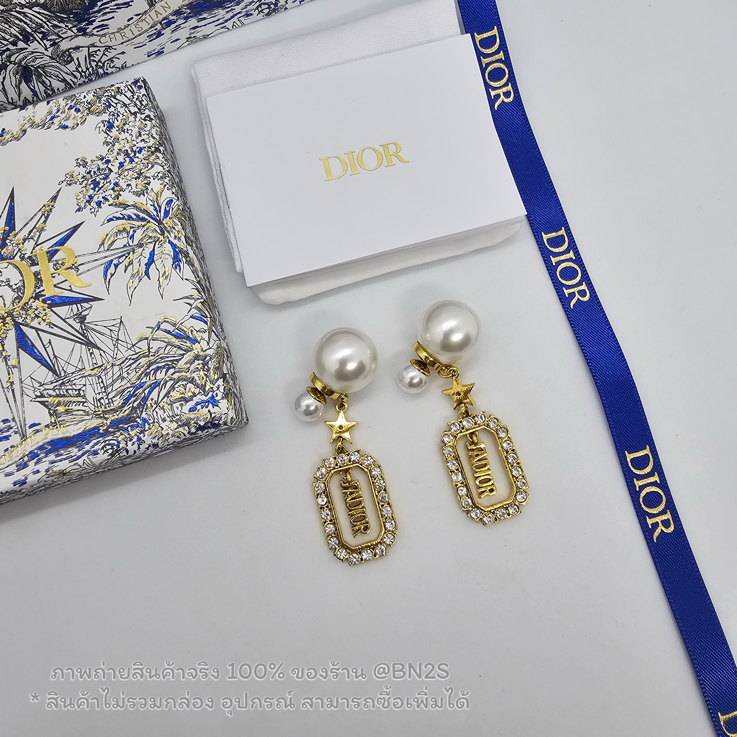 J'ADIOR LOGO STAR CRYSTAL EARRINGS ต่างหูดิ ไข่มุก ประดับตุ้งติ้ง เจดิออ อะไหล่ทอง งานไฮเอน ปั๊มแบรนด์ ไม่รวมกล่อง อุปกรณ์