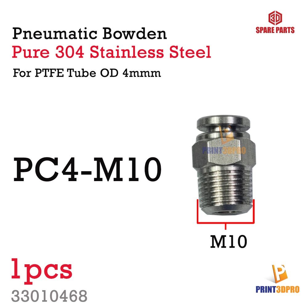 3D Printer Parts 304 Stainless Steel Pneumatic Bowden PC4-M10