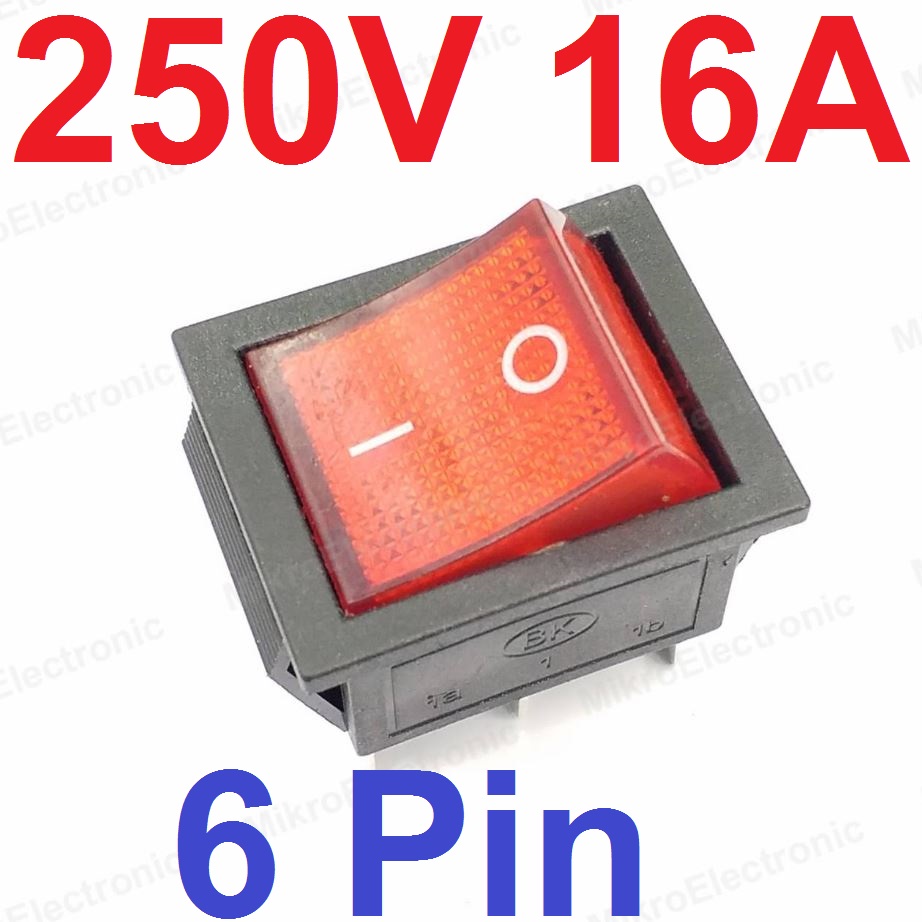 สวิตช์ 2 ทาง 6 ขา มีไฟสีแดง Rocker Switch 16A 250V (20A 125V) 25x31mm. AC Electrical Equipment Switches 6 Pin KCD4 สวิทช์