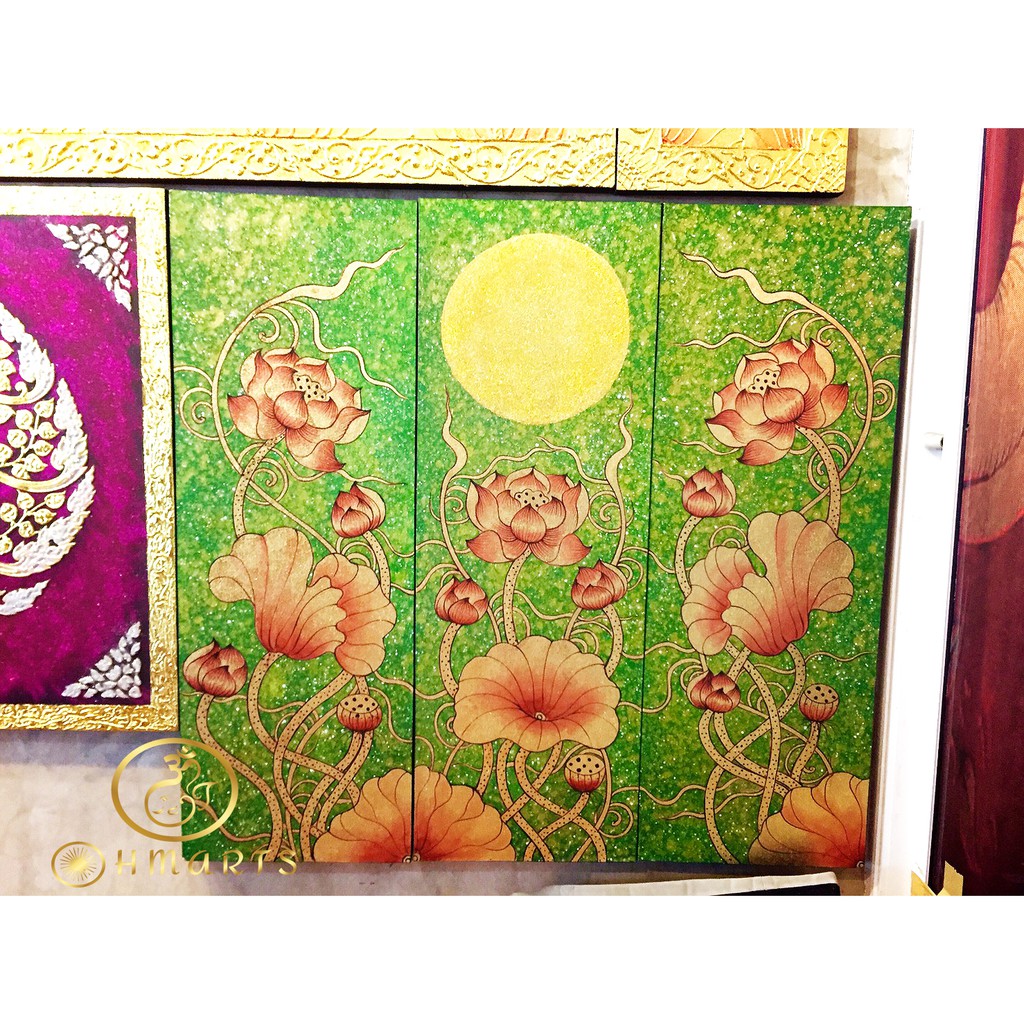 ภาพวาด รูปวาดดอกบัว ภาพติดผนัง ภาพมงคล เสริมดวง กรอบลอย ภาพแต่งบ้าน กรอบรูปติดผนัง ภาพติดผนังตกแต่งบ้าน G0016