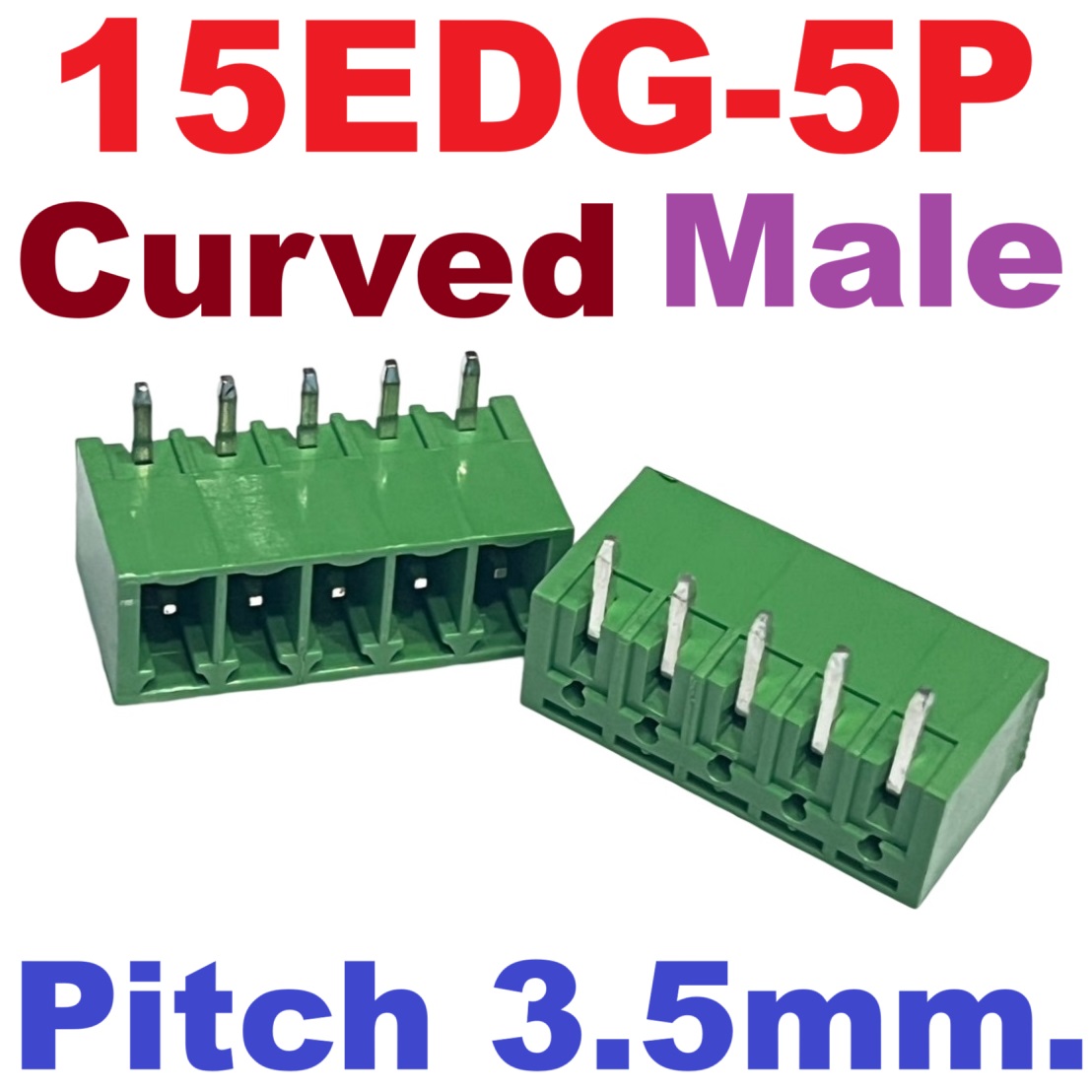 15EDG 3.5-5P Plug-in Terminal Block 5 pin Sealed curved pin socket Male 300V 8A Pitch 3.5mm Wire Range 26-16AWG ตัวผู้ ขางอ