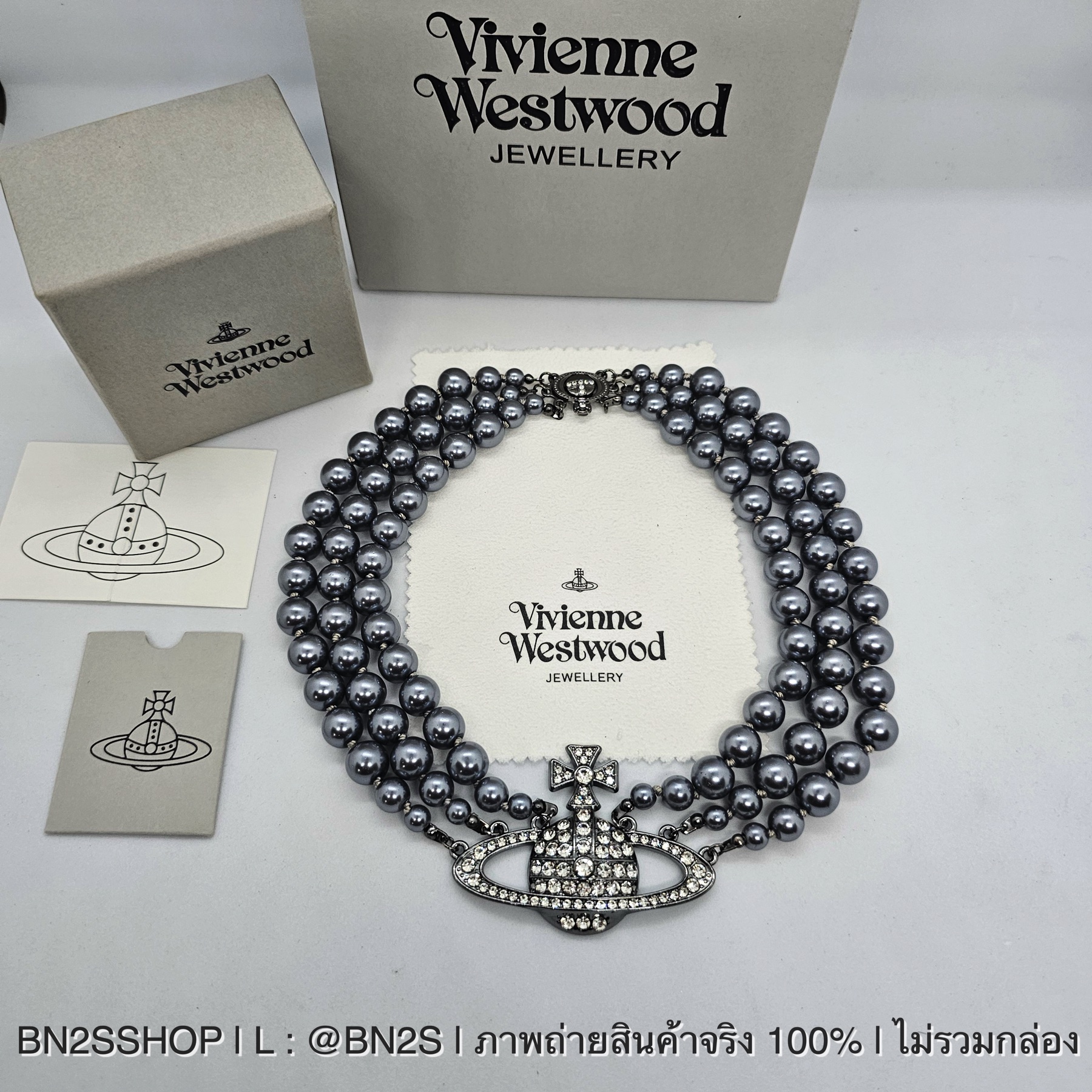 Vivienne Westwood Three Row Chocker สร้อยคอวิเวียน จี้ดาวเสาร์ 3 เส้น งานสวย ไข่มุกสีดำ