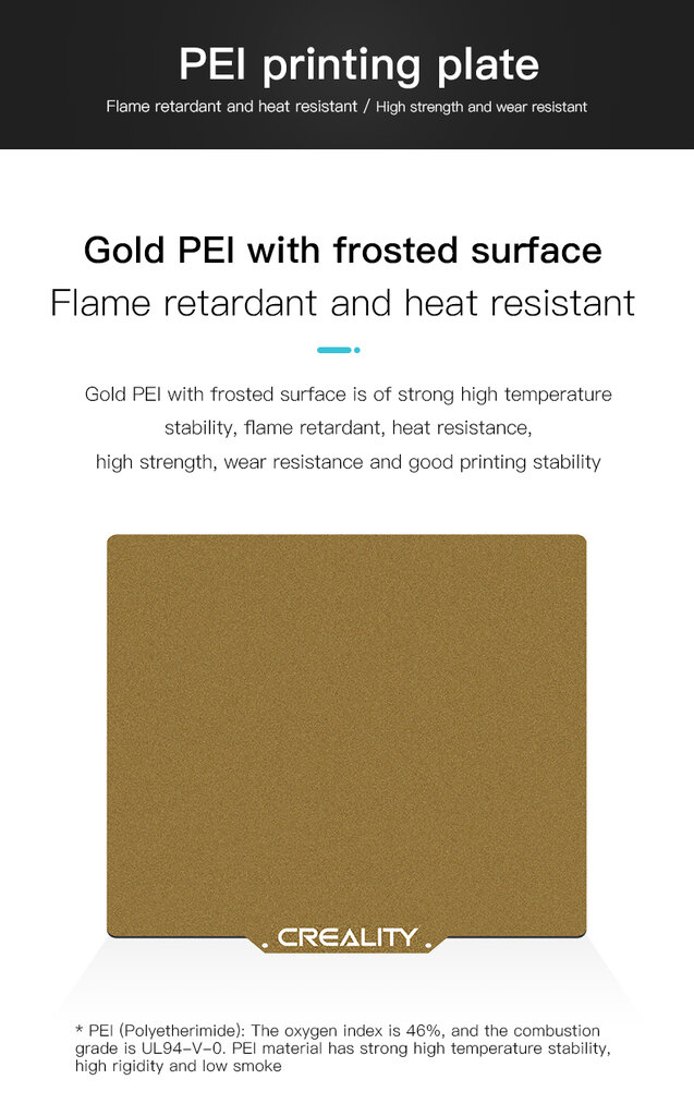 Creality CR-6 SE GOLD PEI FROSTED SURFACE 255x245x2mm Pei ฐานพิมพ์แม่เหล็ก Flame Retardant and Heat Resistant