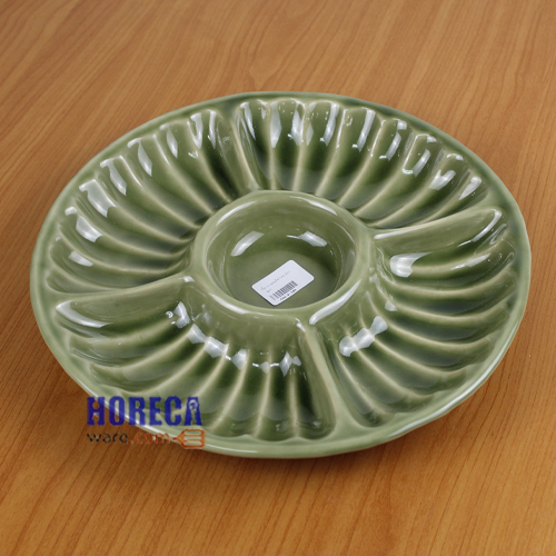 Round appetizer plate, green pattern, Chat brand