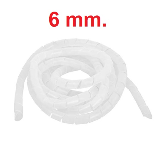 ไส้ไก่ 6มม.แบ่งขายเป็นเมตร พันสายไฟ เก็บสายไฟ รัดสายไฟ Spiral Wrapping 6mm. PWB-06 สีขาว