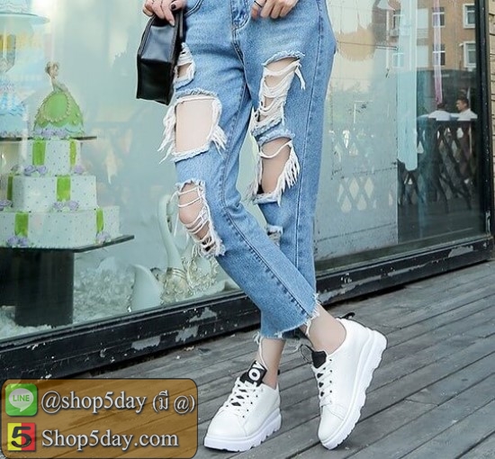 รองเท้าผ้าใบสไตล์รองเท้าผ้าใบเกาหลี น้ำหนักเบา (ขาว)