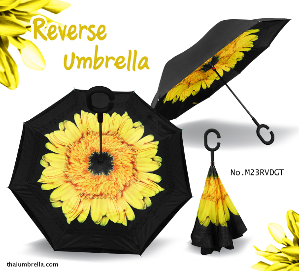 ร่มกลับด้าน ลายดอกไม้ ผ้ากันแดด กันฝน Reverse Umbrella