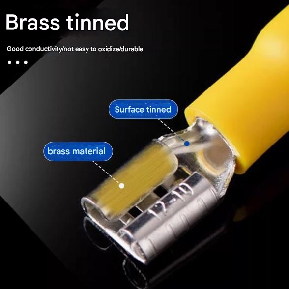 หางปลา FDD5.5-250 สีเหลือง หนาพิเศษ สำหรับสายไฟ 4.0-6.0 mm2 (12-10 AWG) 24A แพ็กละ 20 ตัว Crimp Terminal หางปลาเสียบ ตัวเมีย