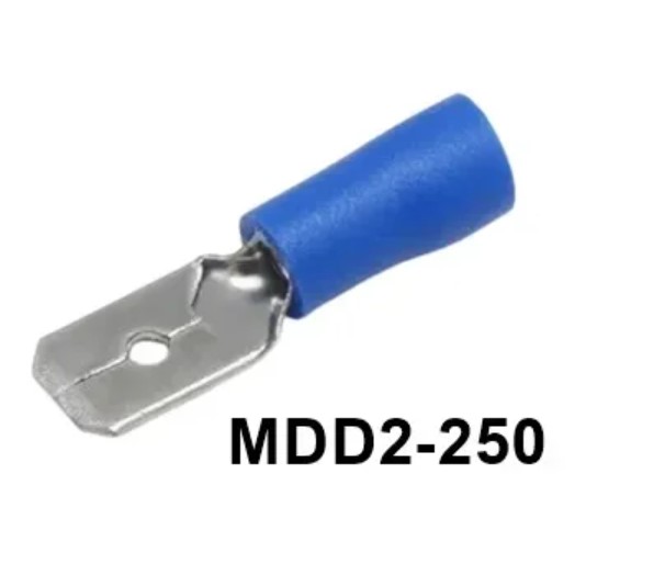 หางปลา MDD2-250 สีน้ำเงิน สำหรับสายไฟ 1.5-2.5 mm2 (16-14 AWG) แพ็กละ 20 ตัว Crimp Terminal หางปลาเสียบ MDD2-250 ตัวผู้