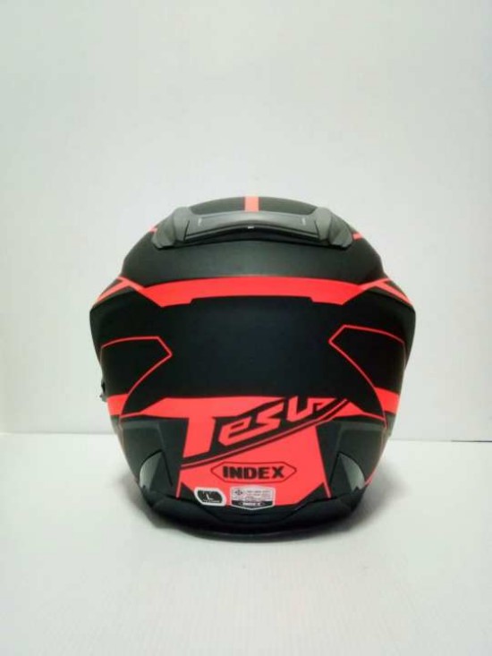 INDEX หมวกกันน็อค รุ่น TESLA ถอดคางได้ มีแว่น 2 ชั้น สามารถถอดคางได้ สีดำด้านตัดชมพูส้ม