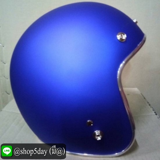 หมวกกันน็อคคลาสสิค วินเทจ สีน้ำเงินด้าน ขอบโคเมี่ยม