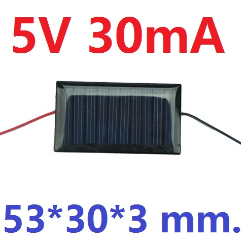 5V 30mA 150mW 53x30mm. Solar Epoxy Sheet Polycrystalline Solar Panels Solar Battery Power Solars Charging Solar DIY Rechargeable Batteries แผงโซล่าเซลล์