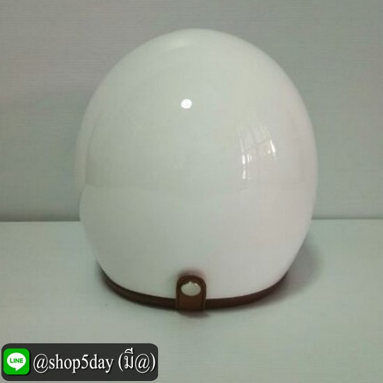หมวกกันน็อคแนววินเทจ สีขาวเงา ผ้าบุภายในสีน้ำตาล คิ้วน้ำตาล