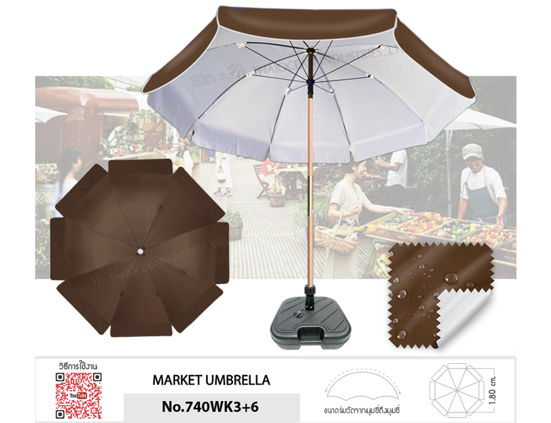 Leo ร่มสนาม แกนไม้ สำหรับแม่ค้า ร้านอาหาร,โรงแรง,สวน,ร้านกาแฟ ขนาด Ø1.8 เมตร ผ้าใบคูนิล่อนผิวมันกันน้ำ