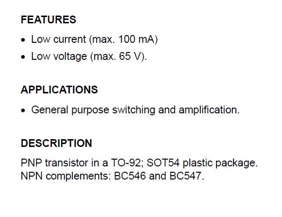 ทรานซิสเตอร์ BC556B PNP 65V 0.1A General purpose switching and amplification transistors Complement to BC546