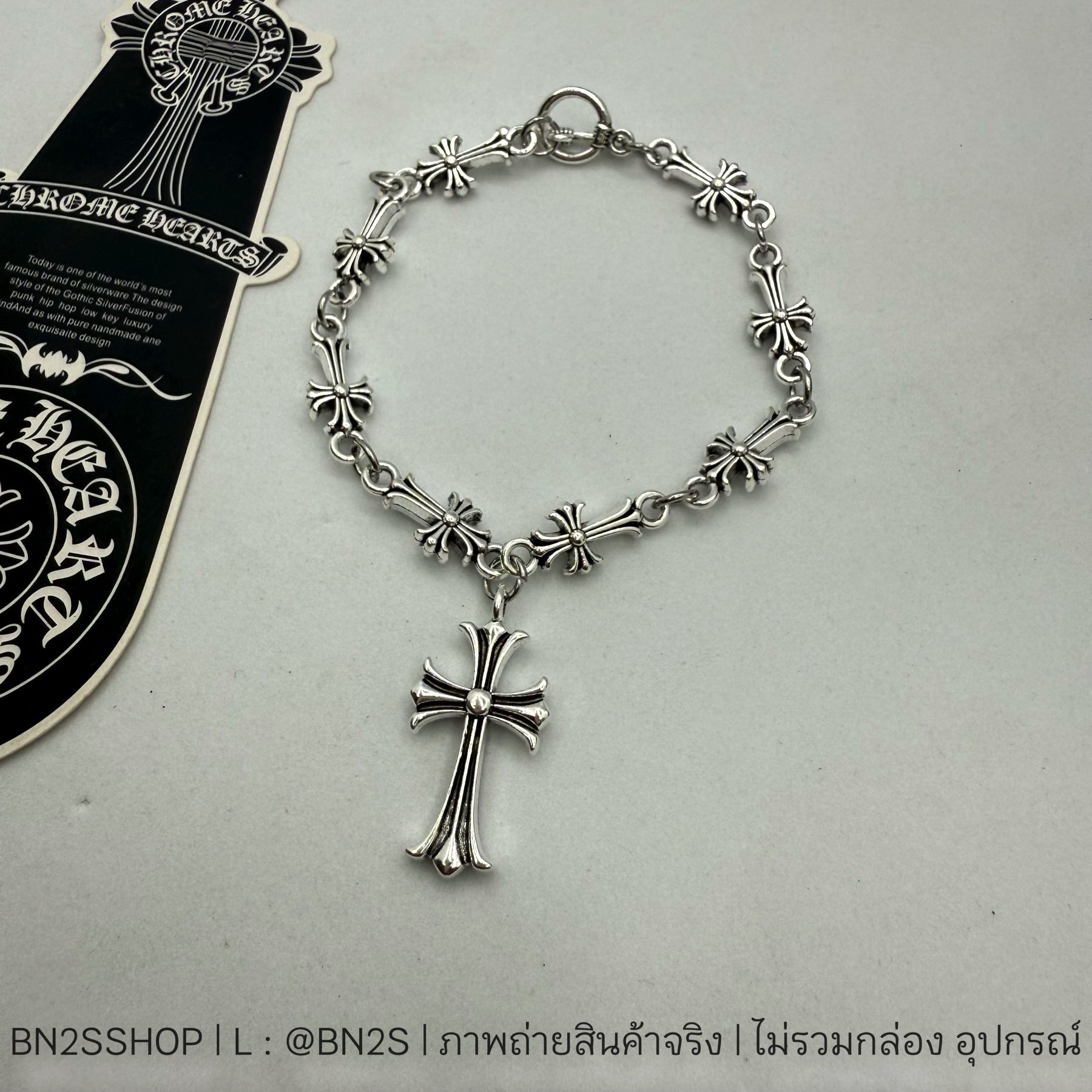 สร้อยแขนผู้ชาย Chrome Heart Babyfat จี้กางเขน อะไหล่เงินรมดำ งานสวย 1:1 มาพร้อมซองซิปล็อคงานแบรนด์ พร้อมส่งในไทย