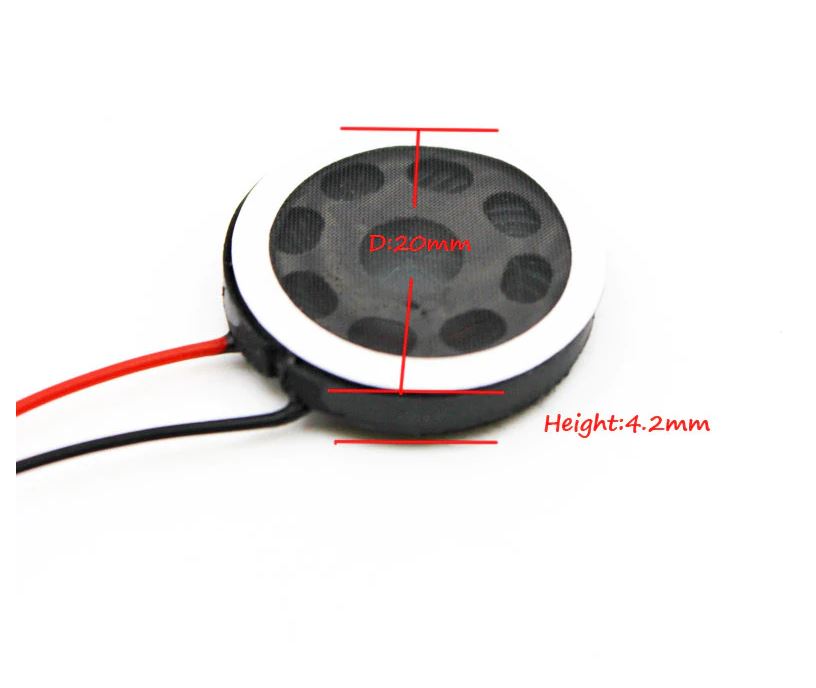 ลำโพง ขนาด 20มม มีกาว2หน้า Speaker 1W 8 Ohm Thickness 4.2mm Acoustic Speaker F20 20MM Round Tablet Phone MP3 mobile phone With wire length 5cm