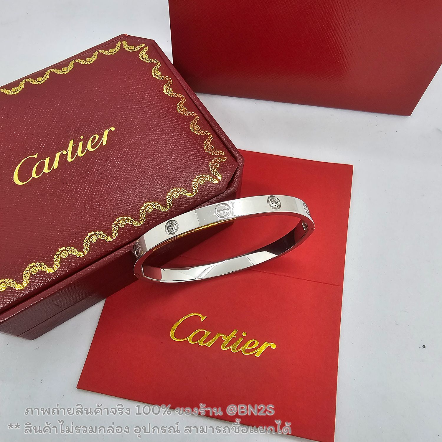 สีเงิน | กำไลคาเทีย CARTIER LOVE BRACELET WITH DIAMONDS ขนาด 4/6 มม. สีเงิน ทอง พิงค์โกลด์ กำไลสลับเพชร รุ่น เลิฟ งานสวย ปั๊มด้า =