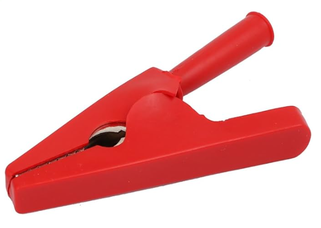 ปากคีบจระเข้ ใช้ร่วมกับปลั๊กกล้วย 4mm สีแดง เปลือกหุ้มทั้งหมด All-Inclusive Sheath Round Handle Open 20mm Alligator Test Clip Alligator 4mm Banana Plug Cable red color