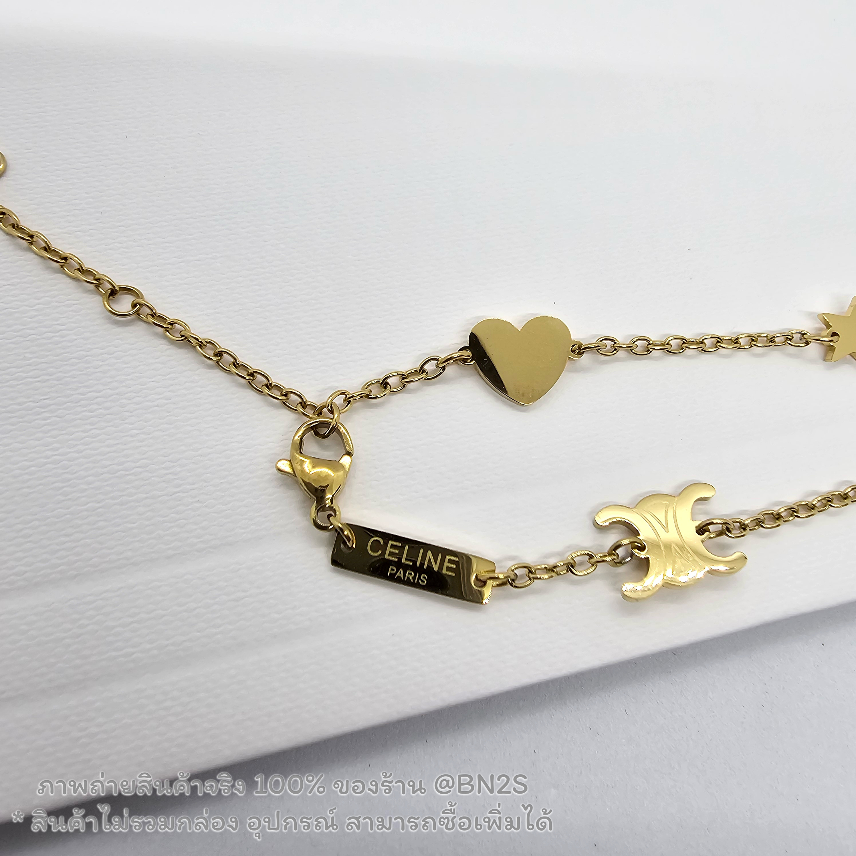 CL Candy Heart Star Necklace สร้อยคอซีลีน รูปดาว หัวใจ อะไหล่สีทอง ปัดเงา งานปั๊มโลโก้ พร้อมส่งในไทย 😍 รับรองว่าสวย ความยาว ซม. ไม่รวมกล่อง อุปกรณ์