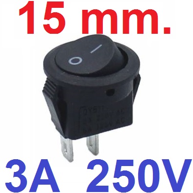 สวิตช์ 2ทาง 2ขา สีดำ ไม่มีไฟ ขนาด 15mm KCD1-204 บนกลมล่างเหลี่ยม Diameter 15 mm 2PIN Black color MINI ROUND Push Button rocker Switch ON/OFF power switches 3A/250V 6A/125V สวิทช์กระดก