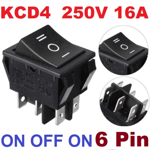 สวิตช์ 3 ทาง 6 ขา สีดำไม่มีไฟ KCD4 black without light 6 pin 3 Gear 31x25mm 16A 250V Rocker Switch Power Button