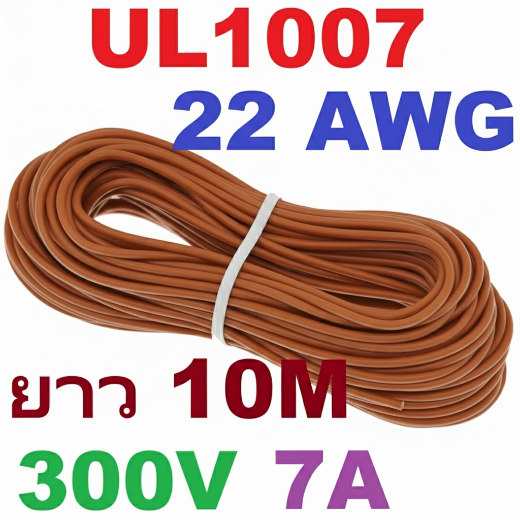 สายไฟอ่อน 22AWG สีน้ำตาล 10 Meters 300V 7A UL1007 PVC Electronic Cable Wire ม้วนละ 10 เมตร