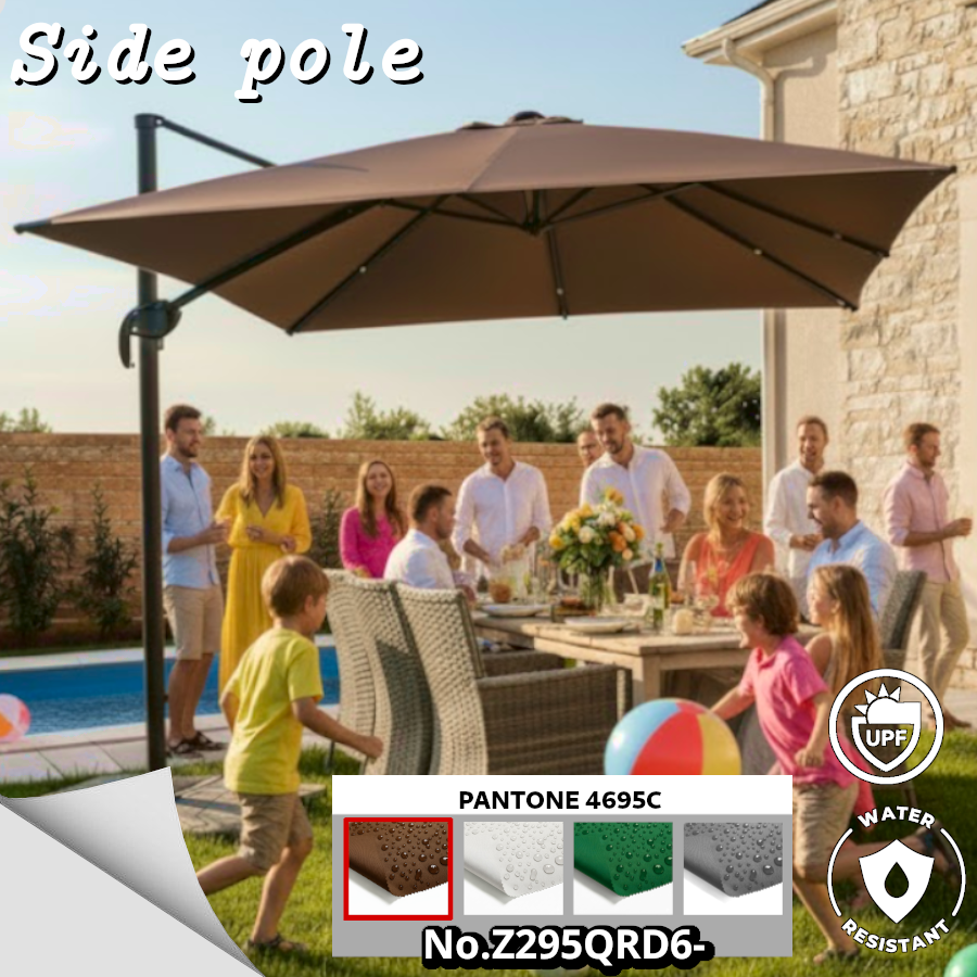 Leo ร่มเสาข้างรุ่นใหม่ ขนาด 2.95x2.95 เมตร ทรงสี่เหลี่ยม หมุนรอบตัวได้ 360 องศา สีพื้น