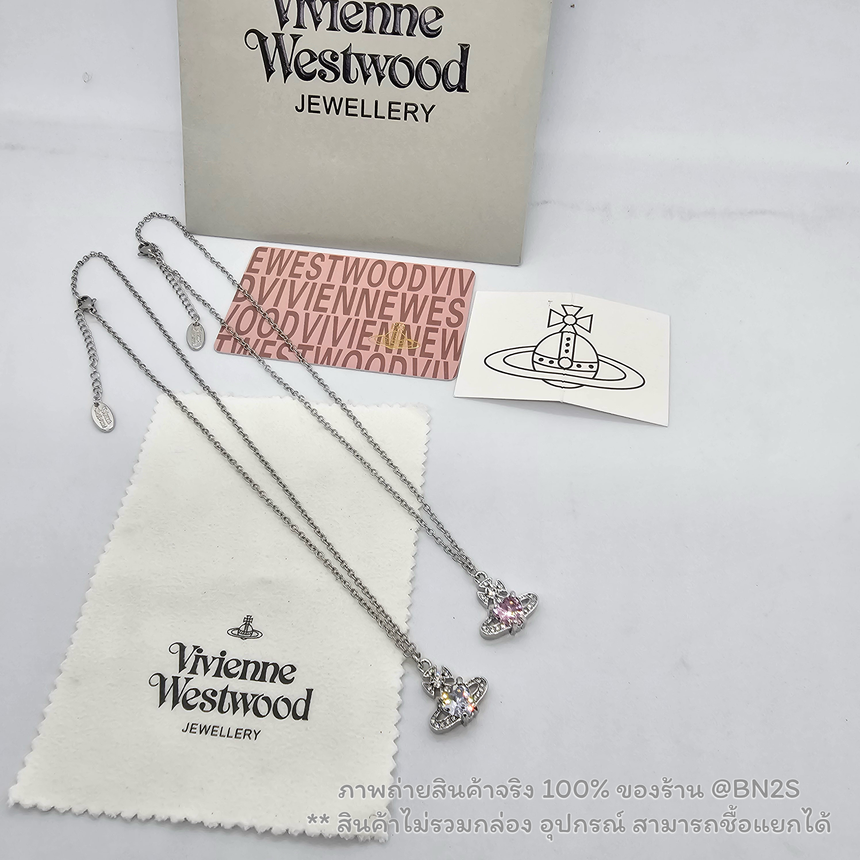จี้เงิน | [Hi-end] Vivienne Westwood Ariella Pendent necklace สร้อยคอิเวียน ประดับจี้คริสตัลรูปหัวใจ งานปั๊มยี่ห้อ อะไหล่สีเงิน งานสวย พร้อมส่งในไทย ความยาว 40 ซม. ราคา 199฿ ไม่รวมกล่อง