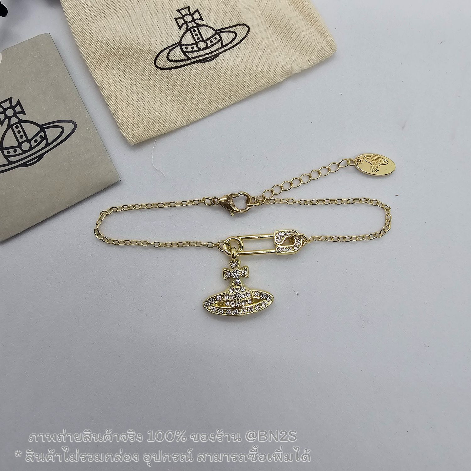 อะไหล่ทอง | Vivienne Westwood Rhodium Lucrece Safety Pin Bracelet สร้อยข้อมือสายโซ่วิเวียน จี้เข็มกลัด อะไหล่เงิน ทอง พร้อมส่ง