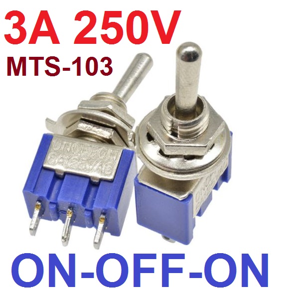 สวิตช์โยก 3 ทาง 3 ขา SPDT 3A 250V (6A 125V) 3 feet 3 gears MTS-103 ON-OFF-ON 13x8mm. 3 Position Mini Toggle Switch สวิทช์โยก