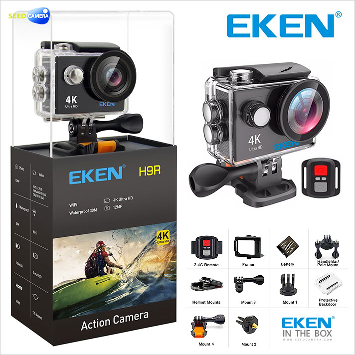 กล้อง EKEN H9R 4K Action Camera เป็นกล้องมีความละเอียดสูง 4K มาพร้อมกับ รีโมทไร้สาย Remote 2.4G ใช้งานได้ไกล 10 เมตร