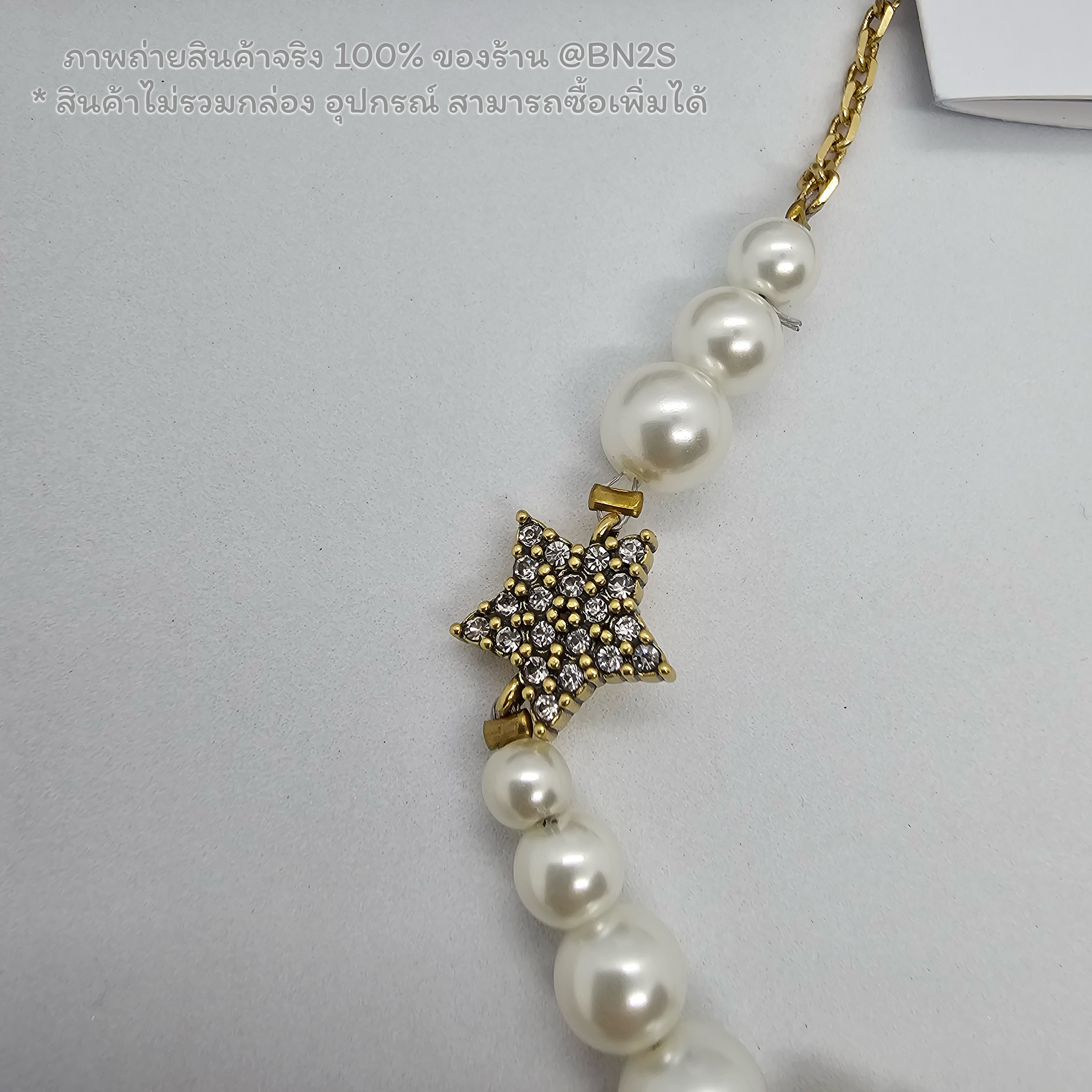 [ออริ] J'Adior Star Choker Chain Necklace Metal with Crystals and Faux Pearls สร้อยคอประดับไข่มุก โชว์โลโก้พร้อมคริสตัล เกรด ออริ 1:1 ฟรีถุงกระดาษ / ซองซิปล็อค