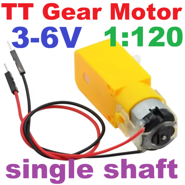 มอเตอร์เกียร์ทดรอบ DC 3V-6V 1:120 แกนเดี่ยว Smart car yellow tt motor DC gear motor with wire free welding single-axis plastic gear tooth box 1:120