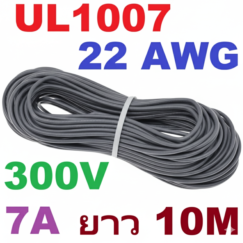 สายไฟอ่อน 22AWG สีเทา 10 Meters 300V 7A UL1007 PVC Electronic Cable Wire ม้วนละ 10 เมตร