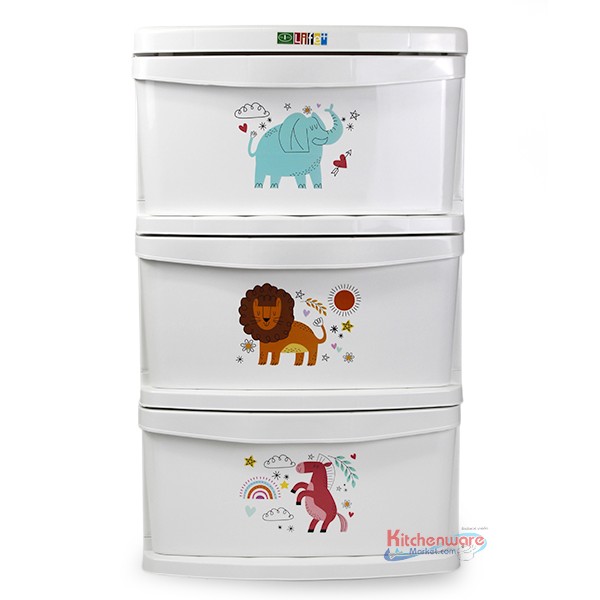 ตู้ลิ้นชัก 3 ชั้น ลายการ์ตูน โครงขาว บิ๊กพลาส