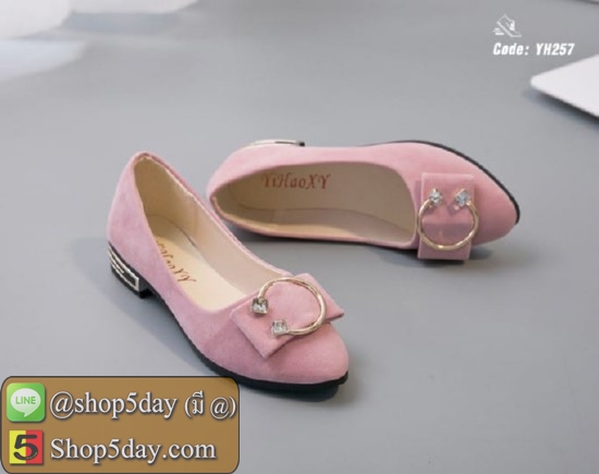 รองเท้าคัชชูส้นเตี้ย ดีไซน์ทรงหัวแหลม (ชมพู)