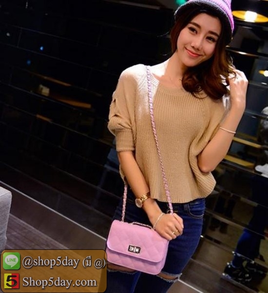 กระเป๋าแฟชั่น 2018 สีสันสดใสน่ารัก (ชมพูพีช)