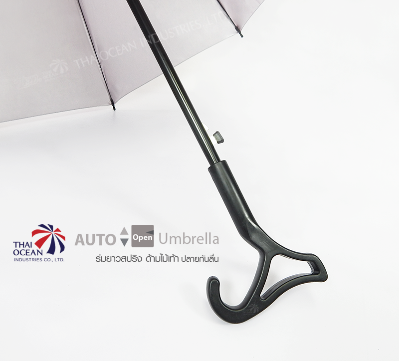 Leo ร่มด้ามไม้เท้าออโต้เปิด 24นิ้ว สีดำ ผ้าเคลือบยูวีกันแดดและฝน ปลายกันลื่น ใช้แทนไม้เท้าได้ เหมาะกับผู้สูงอายุ